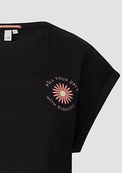 QS Kurzarmshirt Lockeres T- Shirt mit Ärmelaufschlag und Frontprint günstig online kaufen