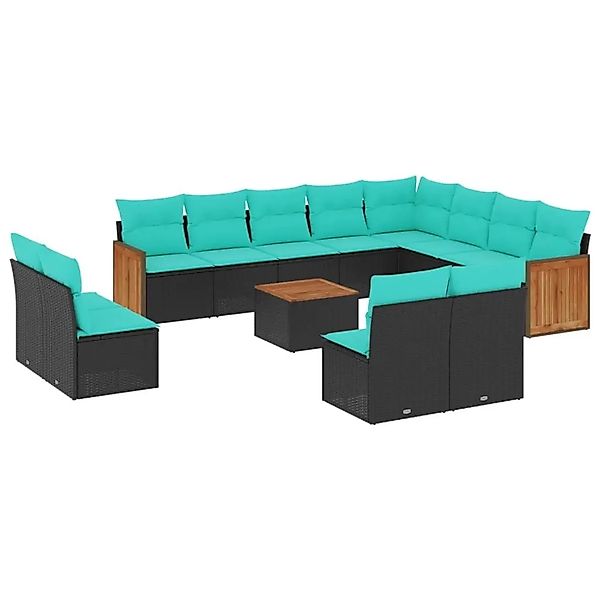 vidaXL 13-Tlg Gartensofa-Set mit Kissen Schwarz Polyrattan 3228157 günstig online kaufen