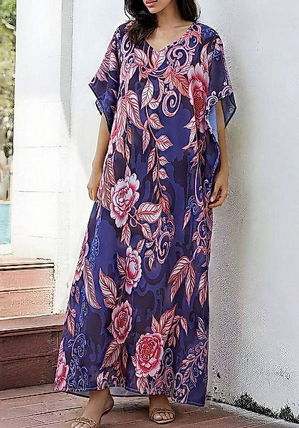 Lovolotti Strandkleid Boho Maxikleid Damen Viskose Sommerkleid mit Blumenmu günstig online kaufen