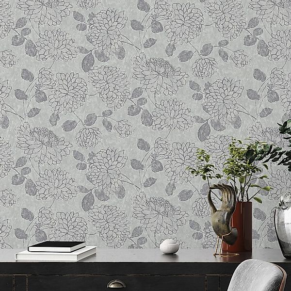 A.S. Création Vliestapete Blumen Hellgrau Silber günstig online kaufen