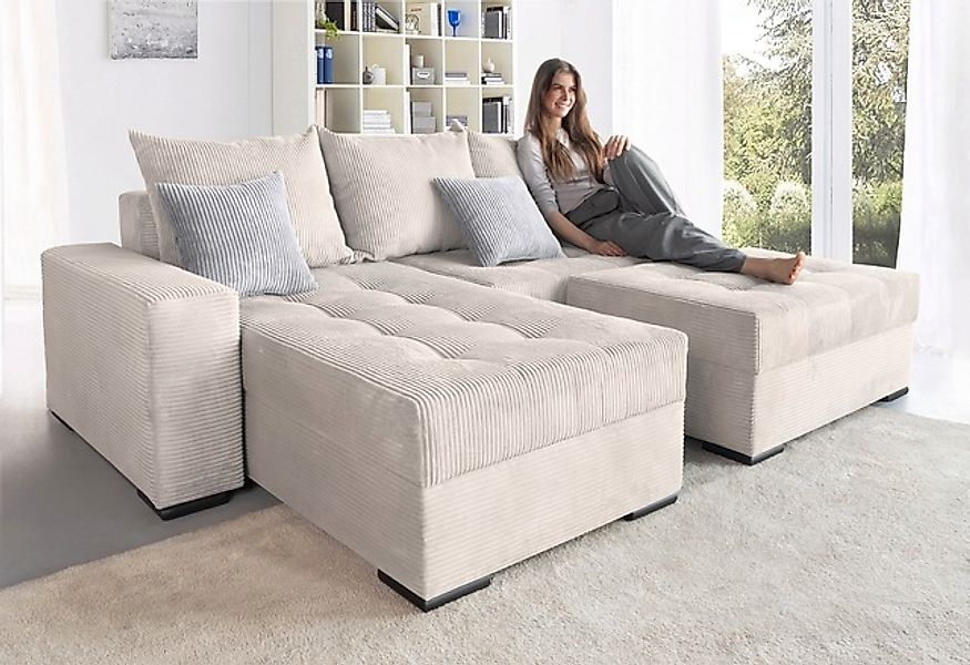 COLLECTION AB Ecksofa »Josy L-Form, Breite 214 cm, mit 3 großen Rückenkisse günstig online kaufen