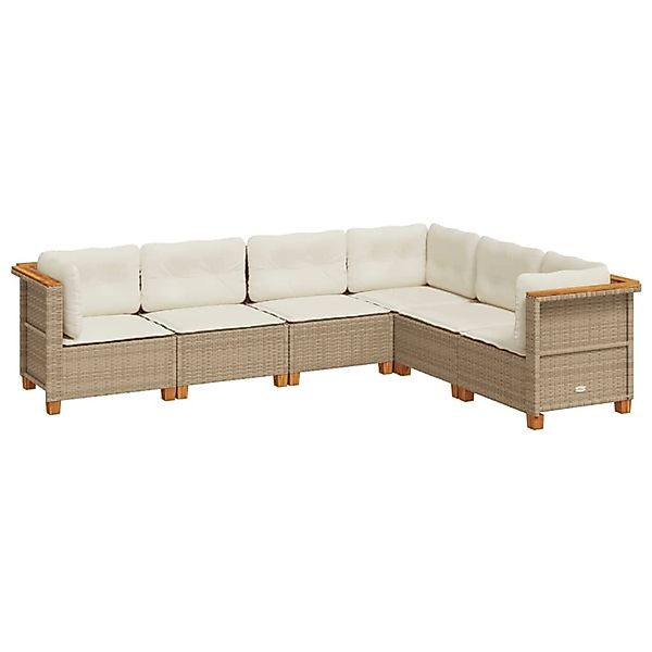 vidaXL 6-Tlg Garten-Sofagarnitur mit Kissen Beige Poly Rattan 3261859 günstig online kaufen