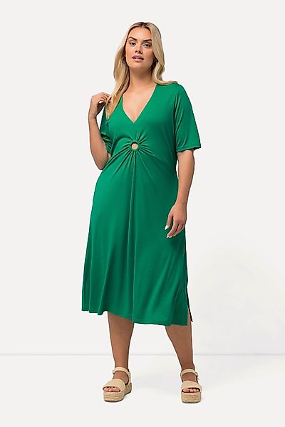 Ulla Popken Midikleid Jersey-Midikleid A-Linie V-Ausschnitt günstig online kaufen