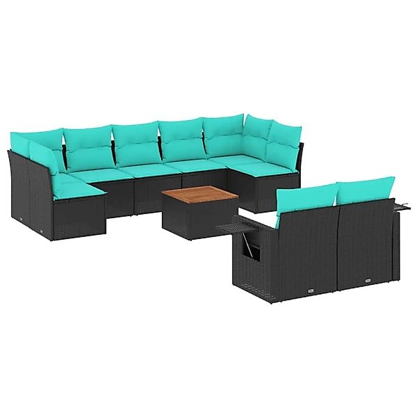 vidaXL 10-Tlg Gartensofa-Set mit Kissen Schwarzes Polyrattan 3224713 günstig online kaufen