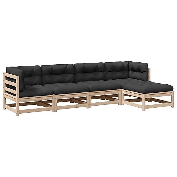 vidaXL 5-Tlg Garten-Sofagarnitur mit Kissen Massivholz Kiefer 3299389 günstig online kaufen