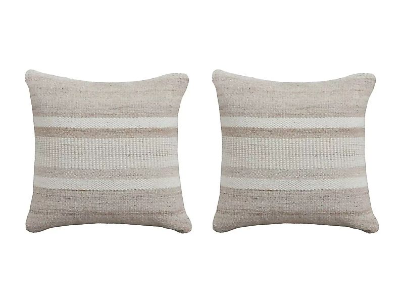 2er-Set Kissen - 100 % Wolle - handgefertigt - 50 x 50 cm - Elfenbeinfarben günstig online kaufen