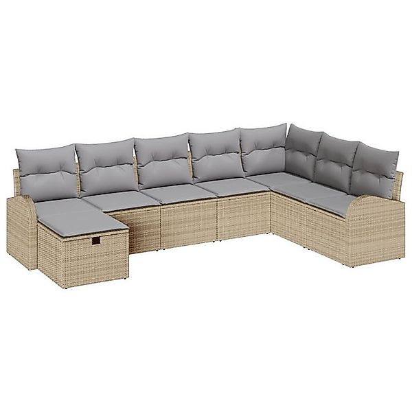 vidaXL Loungesofa 8-teiliges Garten-Sofa-Set mit Kissen Beige Poly-Rattan, günstig online kaufen