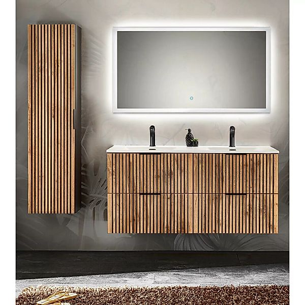 Badmöbel Set mit Doppelwaschtisch 121 cm, Hochschrank, LED Spiegel XANTEN-5 günstig online kaufen