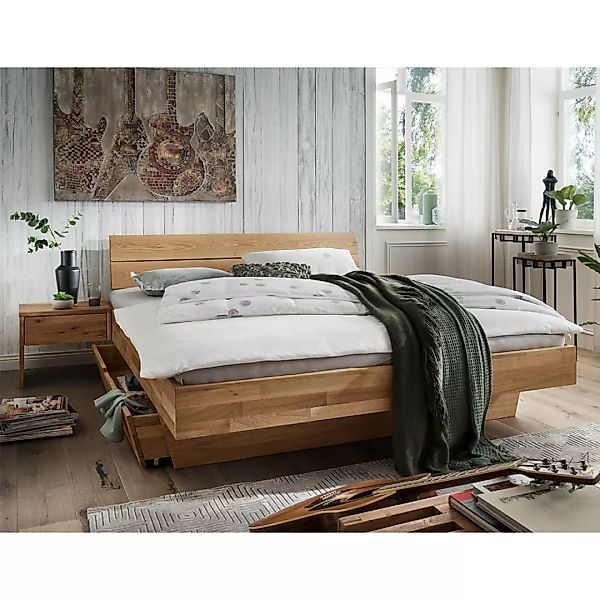 Bett aus Wildeiche Massivholz geölt Schubkasten und Nachtkommoden (dreiteil günstig online kaufen