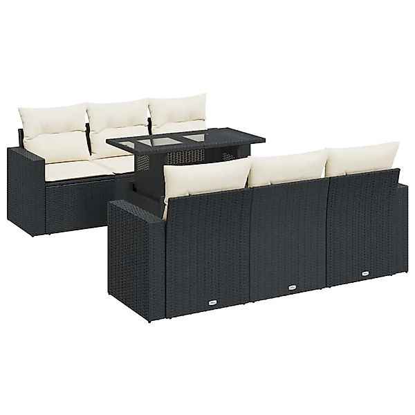 vidaXL 7-Tlg Garten-Sofagarnitur mit Kissen Schwarz Poly Rattan 3326257 günstig online kaufen