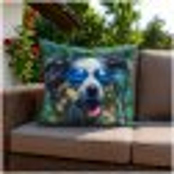 Dekokissen für Sofa und Outdoor Möbel 45 x 45 cm Hund mit Sonnenbrille günstig online kaufen