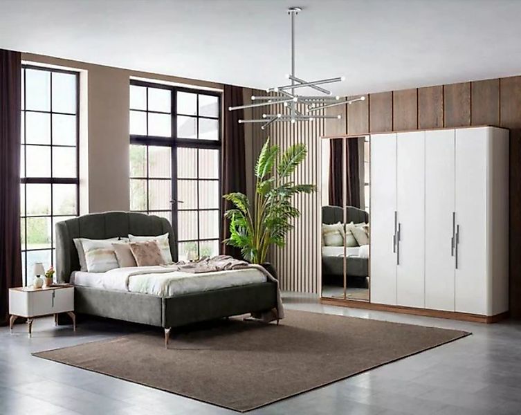 JVmoebel Bett Bett Grau Doppelbetten Modern Bettgestell Luxus Design Bettra günstig online kaufen