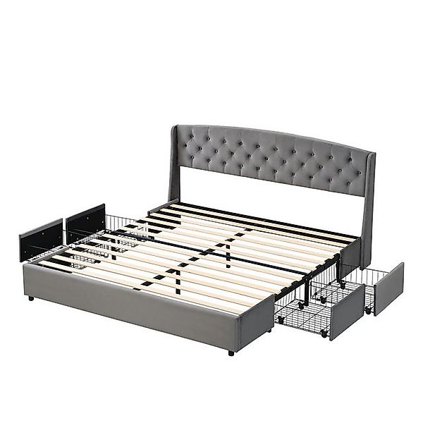 Gotagee Polsterbett Doppelbett Samt Mit Bettschubkästen und Lattenrost Grau günstig online kaufen