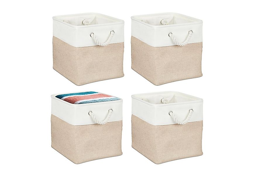 relaxdays Regalkorb Aufbewahrungskorb Leinen im 4er Set (4 St), Beige günstig online kaufen