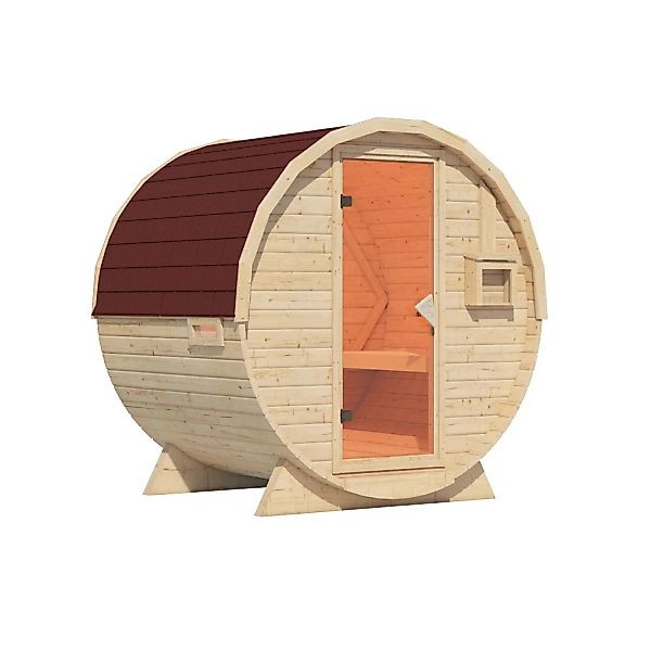 Karibu Fass-Sauna 1 Set Naturbelassen mit Schindeln Rot günstig online kaufen