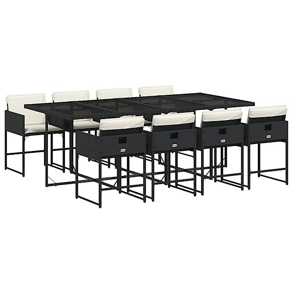 vidaXL 9-Tlg Garten-Essgruppe mit Kissen Schwarz Poly Rattan 3211278 günstig online kaufen