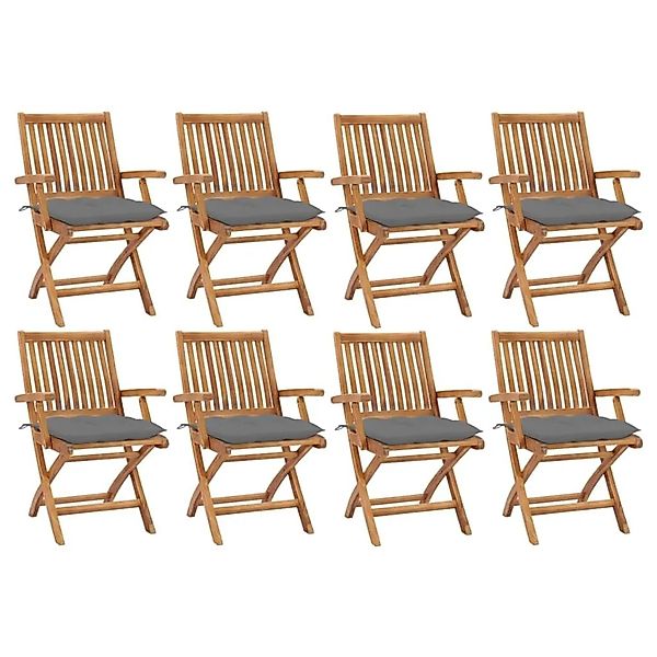 vidaXL Klappbare Gartenstühle mit Kissen 8 Stk Massivholz Teak 3072793 günstig online kaufen