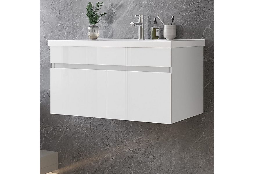 duschspa Waschtisch Unterschrank mit Waschbecken Badmöbel Set, Hochglanz, S günstig online kaufen
