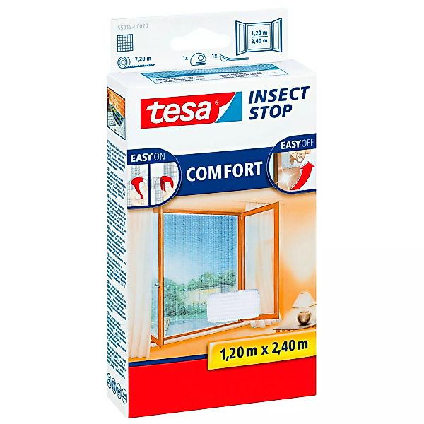 Tesa Fliegengitter Fenster mit Klettband Comfort Weiß 240 cm x 120 cm günstig online kaufen