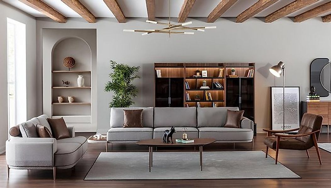 JVmoebel Sofa Sofagarnitur Stoffsofa Stoff Sofas Grau Sofa 32 Sitzer Coucht günstig online kaufen