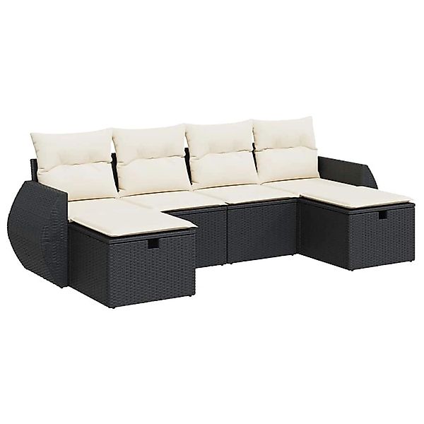 vidaXL 6-Tlg Garten-Sofagarnitur mit Kissen Schwarz Poly Rattan 3325622 günstig online kaufen