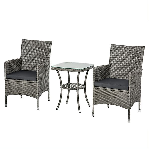 Outsunny Sitzgruppe Sitzgarnitur mit Sitzkissen Grauv 60 x 58,5 x 89,5 cm, günstig online kaufen