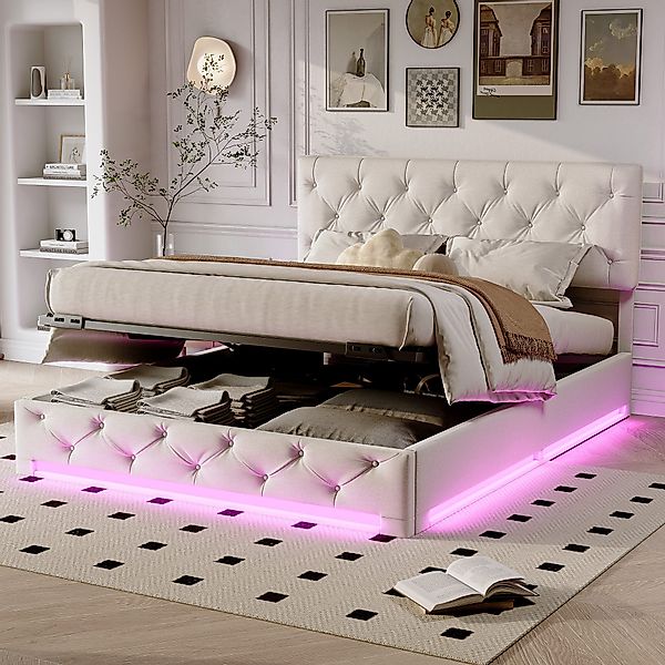 Gdood Polsterbett Stauraumbett LED Doppelbett (Hydraulisch günstig online kaufen