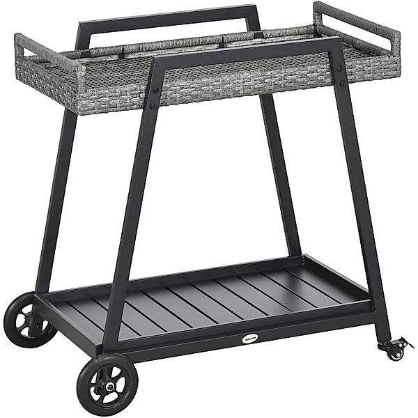 Outsunny Rattan Servierwagen Trolley mit Ablage günstig online kaufen