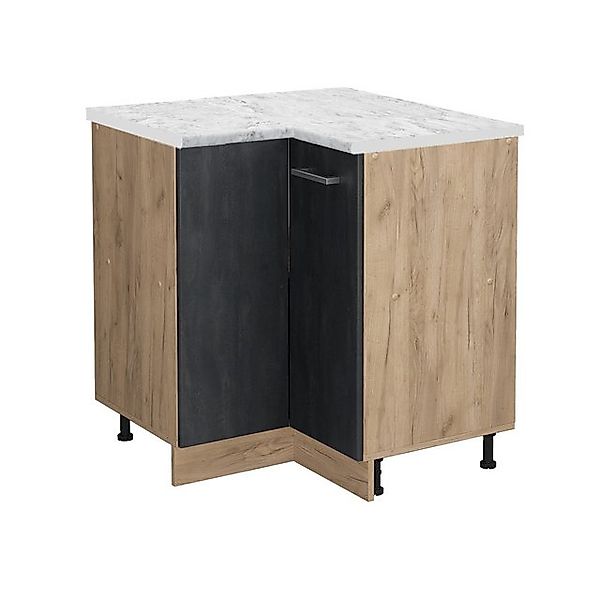 Vicco Eckunterschrank R-Line Schwarz Beton/Goldkraft Eiche 76 cm AP Marmor günstig online kaufen