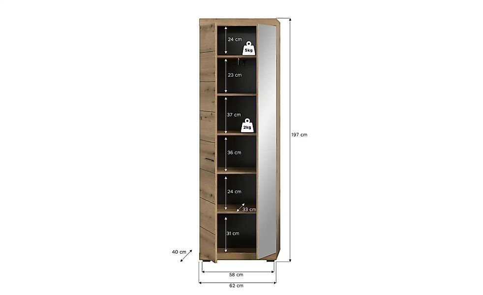 Garderobenschrank   ¦ holzfarben ¦ Maße (cm): B: 62 H: 197 Schränke > Diele günstig online kaufen
