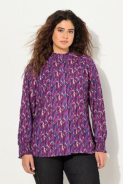 Ulla Popken Satinbluse Bluse Smok-Details A-Linie Stehkragen Langarm günstig online kaufen