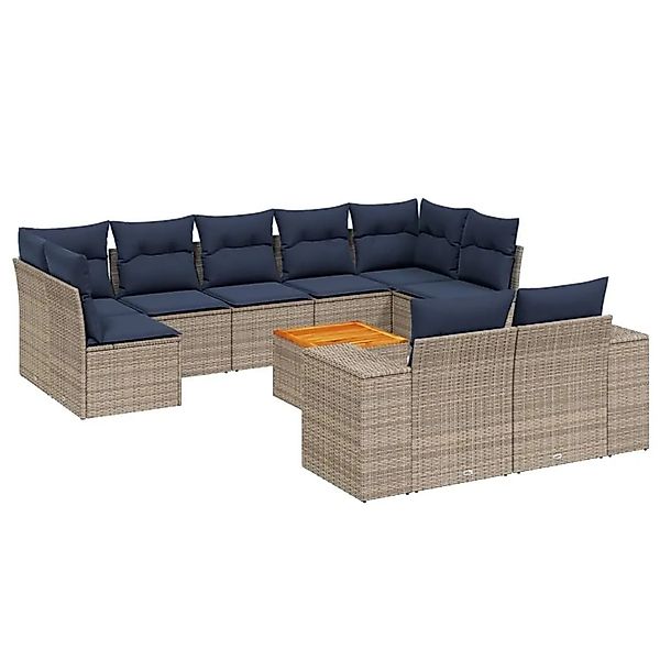 vidaXL 10-Tlg Gartensofa-Set mit Kissen Grau Polyrattan 3225599 günstig online kaufen