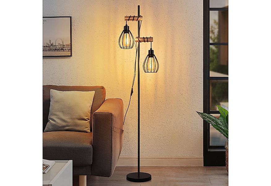 Nettlife Stehlampe Stehleuchte 2 Leuchtmittel Retro aus Holz 151cm, mit Kip günstig online kaufen