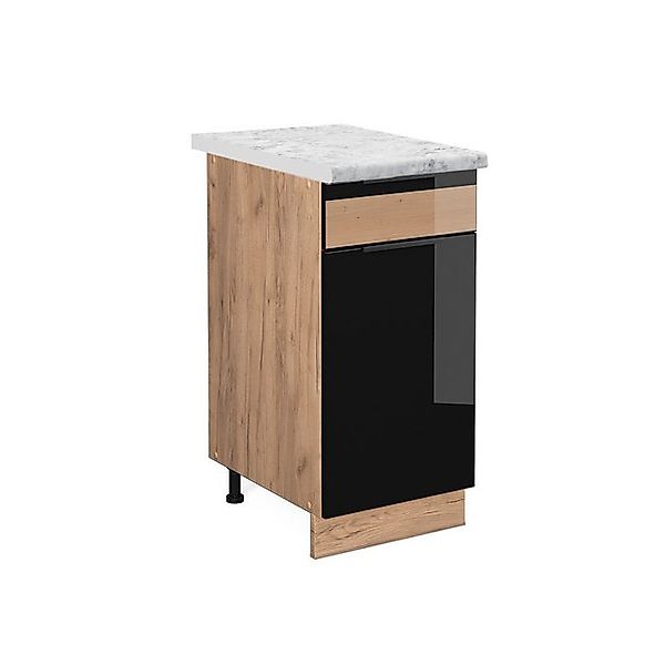 Vicco Küchenunterschrank Fame-Line Schwarz Eiche hochglanz/Goldkraft Eiche günstig online kaufen