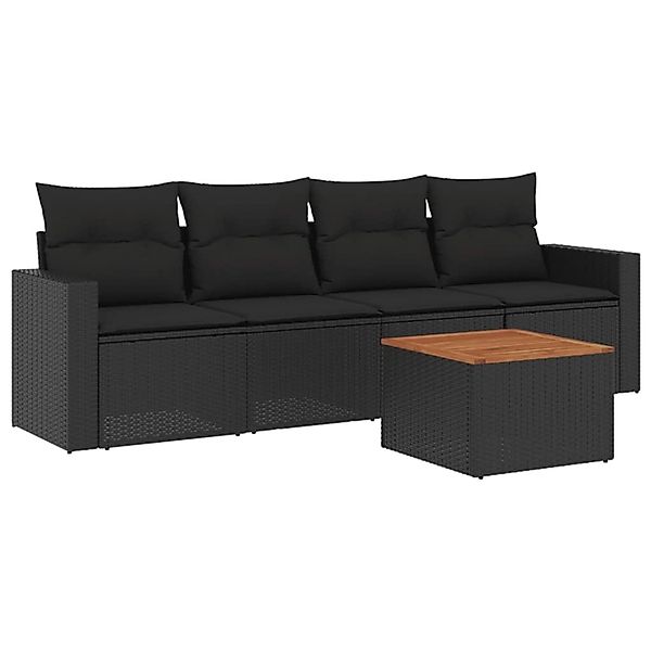 vidaXL 5-Tlg Garten-Sofagarnitur mit Kissen Schwarz Poly Rattan 3256328 günstig online kaufen