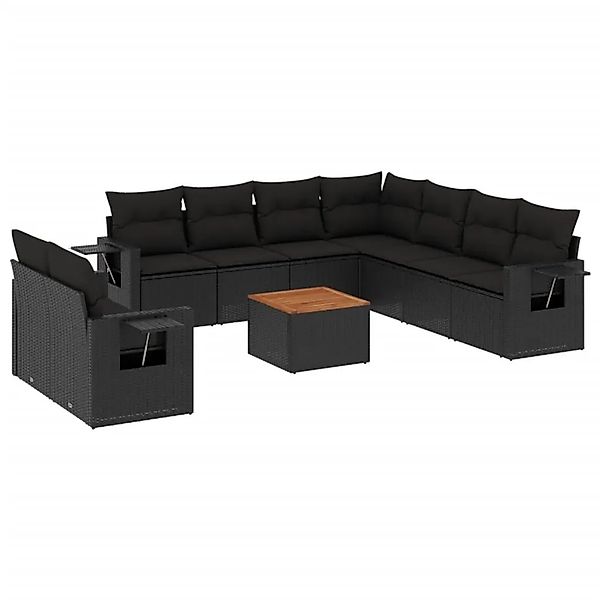 vidaXL 10-Tlg Garten-Sofagarnitur mit Kissen Schwarz Poly Rattan 3224627 günstig online kaufen