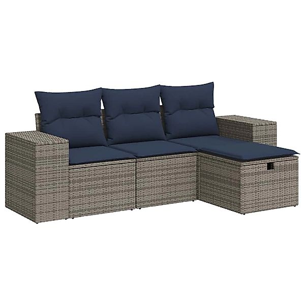 vidaXL 4-Tlg Garten-Sofagarnitur mit Kissen Grau Poly Rattan 3325657 günstig online kaufen