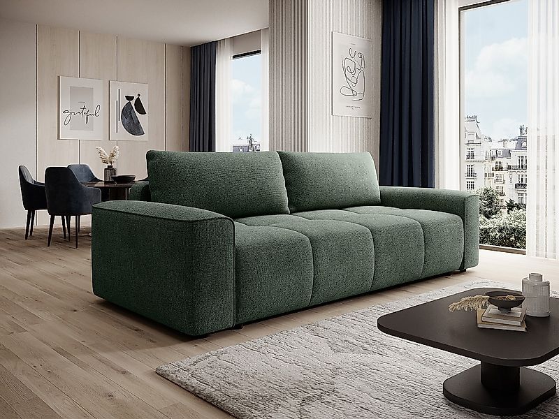 4-Sitzer-Schlafsofa aus texturiertem Stoff – Grün – MINTURNO günstig online kaufen