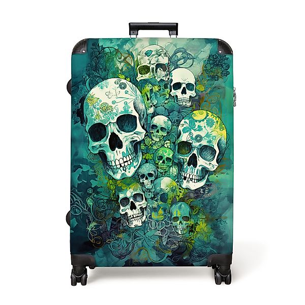 NoBoringSuitcases.com© Hartschalen-Trolley Totenkopf - Aquarell - günstig online kaufen
