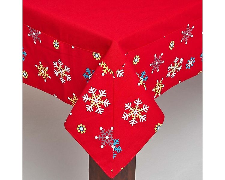 Homescapes Tischdecke Tischdecke rote Schneeflocken Bordüre 100% Baumwolle, günstig online kaufen
