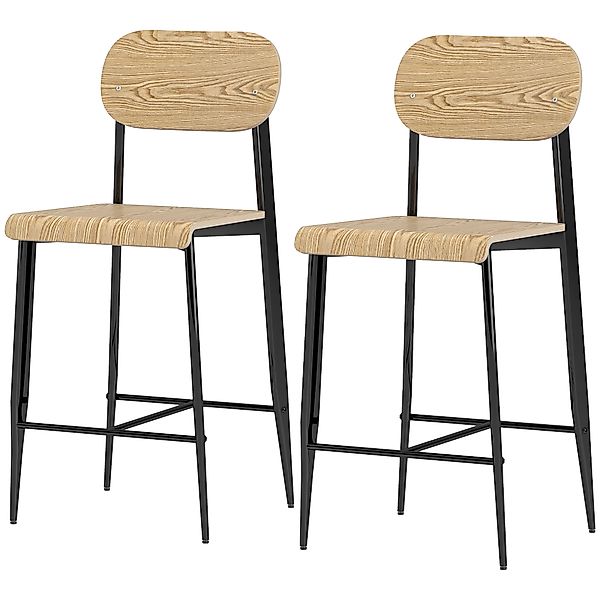HOMCOM Barhocker 2er Set, Barstuhl mit Fußstütze, Metallgestell, Küchenstuh günstig online kaufen