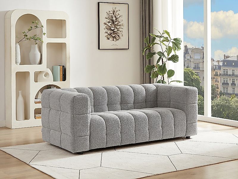 Sofa 2-Sitzer – Bouclé-Stoff – Hellgrau – LERICI von Pascal Morabito günstig online kaufen