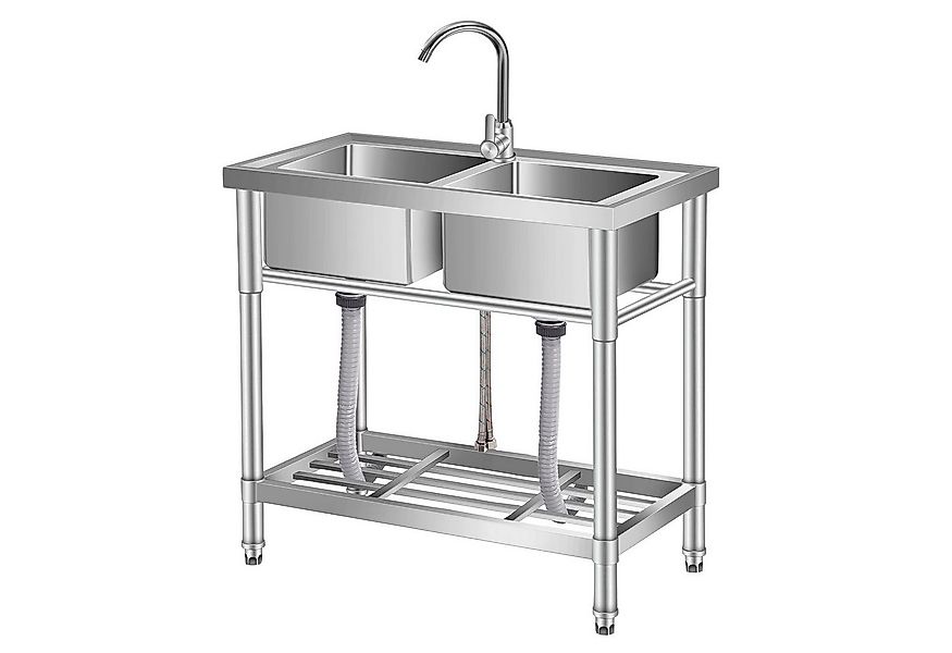 GarveeMore Edelstahlspüle Multifunktionales Spülbecken mit Regal freistehen günstig online kaufen