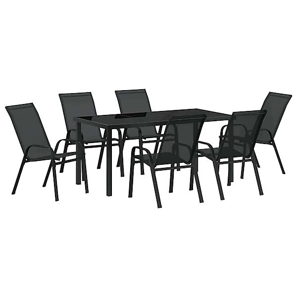 vidaXL 7-Teiliges Garten-Esszimmer-Set in Schwarz aus Textilene und Stahl 3 günstig online kaufen