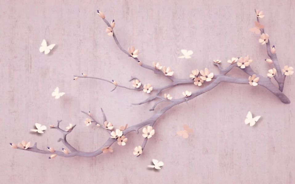 Papermoon Fototapete »Blumen mit Schmetterlingen rot« günstig online kaufen