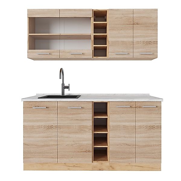 Vicco R-Line Single Küche Sonoma/Goldkraft Eiche 160 cm AP Anthrazit ohne E günstig online kaufen