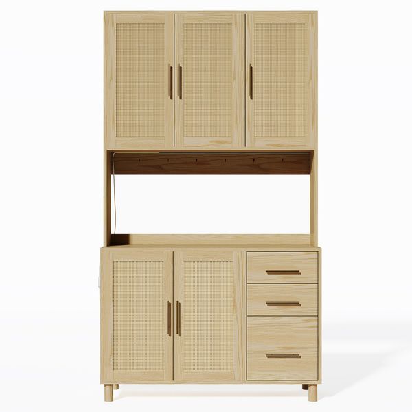 Odikalo Küchenbuffet Buffetschrank Sideboard Schubladen Natur/Schwarz günstig online kaufen