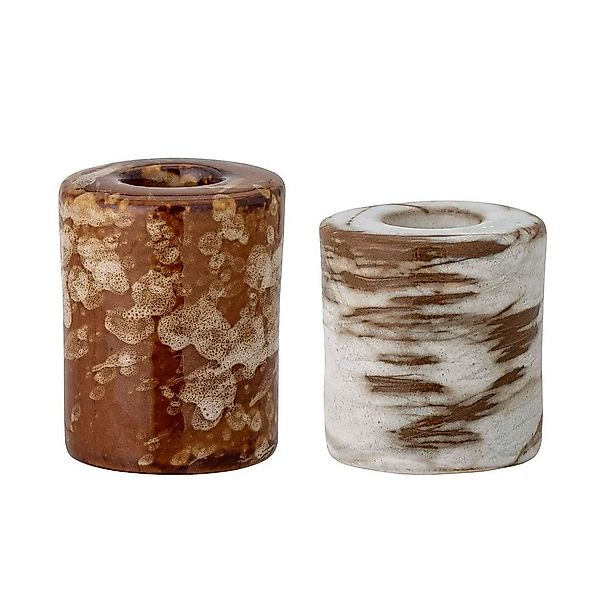 Bloomingville Windlicht Kerzen Ständer Halter 2er Set KLEIN Steingut Braun günstig online kaufen