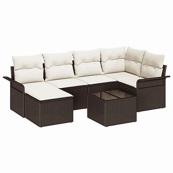 vidaXL Garten-Sofa-Set mit Kissen mit Speicher 7-Tlg Braun Poly Rattan 3354 günstig online kaufen