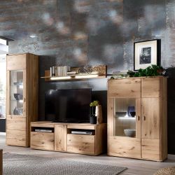 Wohnzimmerwand aus Eiche Massivholz Eiche Bianco (vierteilig) günstig online kaufen